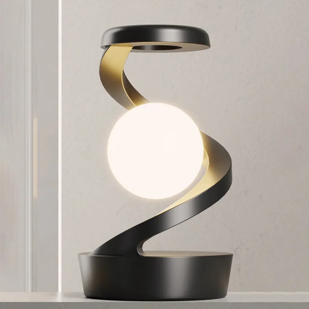 Anti-Gravity Floating Helix Lamp with 15W Wireless Charger | Levitating Moon LED Night Light