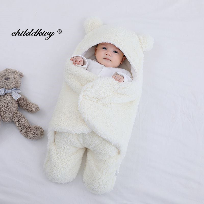Newborn Teddy Bear Swaddle Wrap with Ears 0-9 Months | Ultra-Soft Fleece Baby Sleeping Bag Blanket
