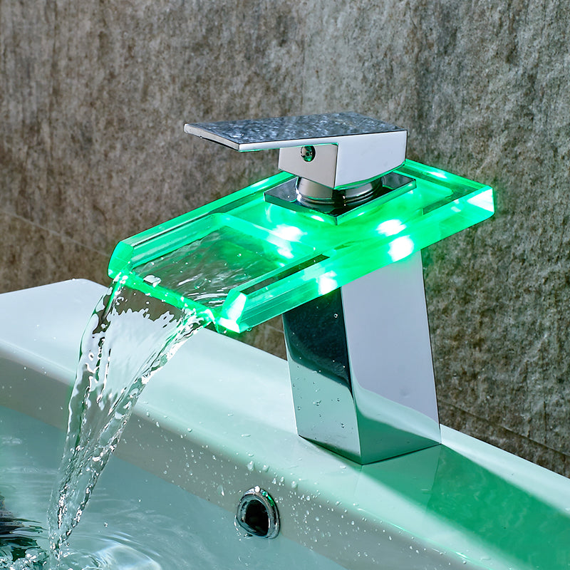 LED Waterfall Bathroom Faucet – Colour-Changing Temperature Indicator (Self-Powered, No Batteries)