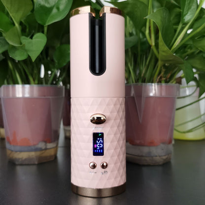 Cordless Automatic Hair Curler with LCD Display | Wireless Auto Curling Iron & Power Bank | Perfect Curls On-The-Go