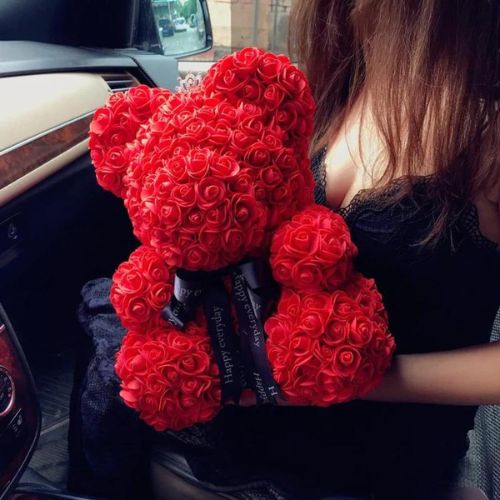 40 cm Rose Bear Teddy – Handmade Artificial Rose Flower Bear with Gift Box, Perfect Romantic Gift for Her