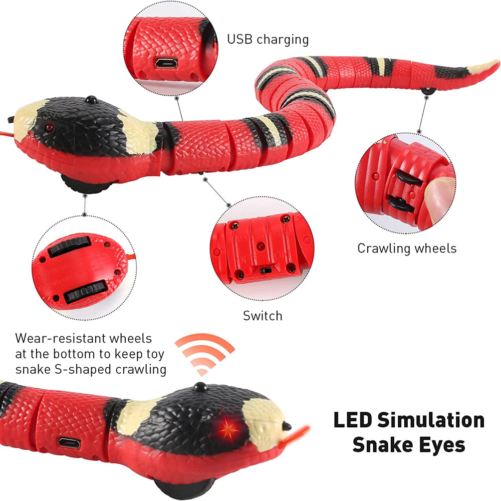 Interactive Snake Cat Toy Rechargeable | Smart Sensing Moving Snake with Glowing Eyes for Cats & Dogs