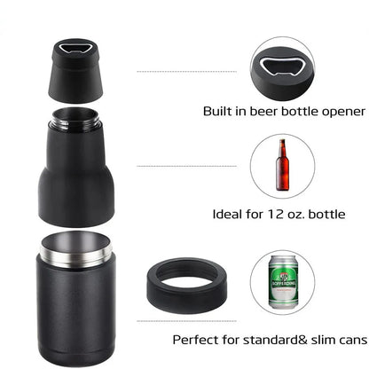 3-in-1 Stainless Steel Can Cooler 500 ml | Vacuum Insulated Beer & Bottle Holder | Keeps Drinks Cold 8 Hours