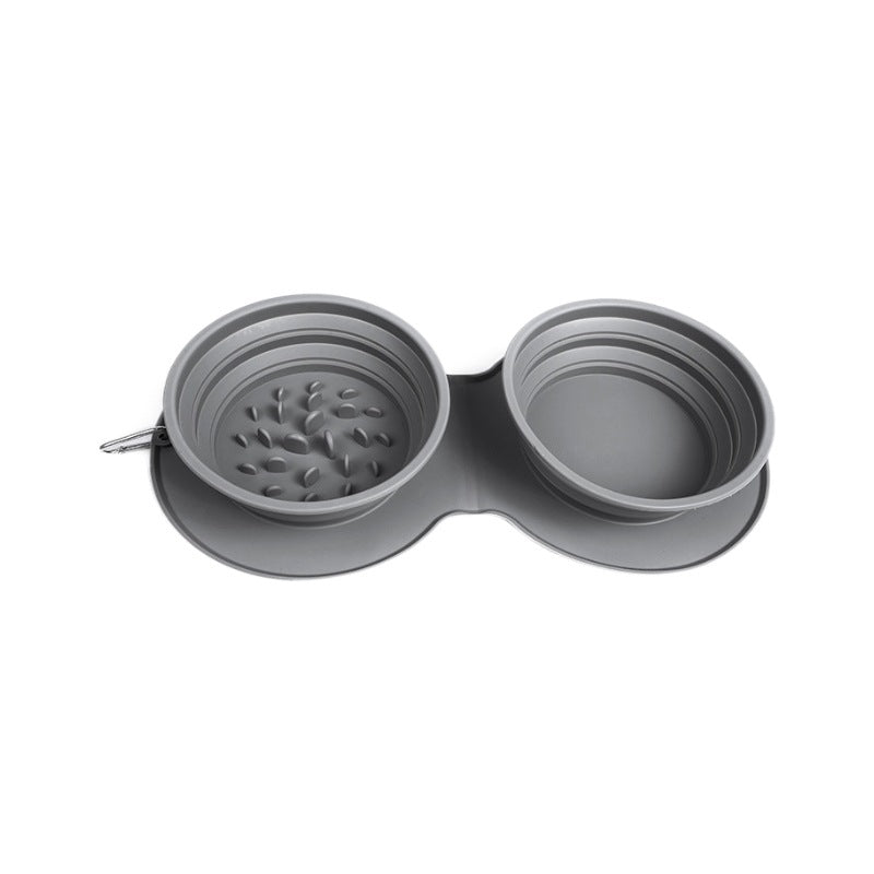 2-Pack Collapsible Slow Feeder Dog Bowls 900 ml | Foldable Travel Pet Bowl Set with Mat & Carabiner