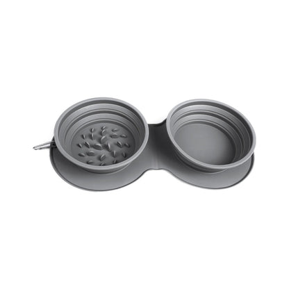 2-Pack Collapsible Slow Feeder Dog Bowls 900 ml | Foldable Travel Pet Bowl Set with Mat & Carabiner