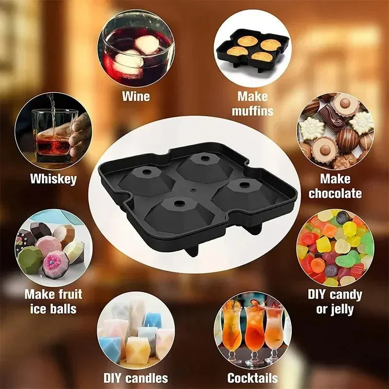 Crystal Clear Ice Ball Maker Set – Sphere, Cube & Diamond Silicone Ice Molds with Lids – Whiskey & Cocktail Ice Tray Gift