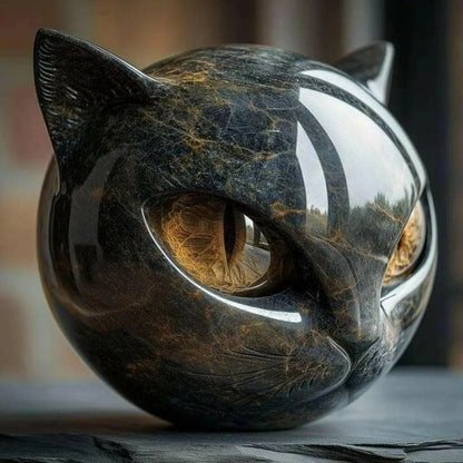 Black Cat Stone Figurine with Amber Eyes | Luxury Marble-Effect Guardian Sculpture Gift