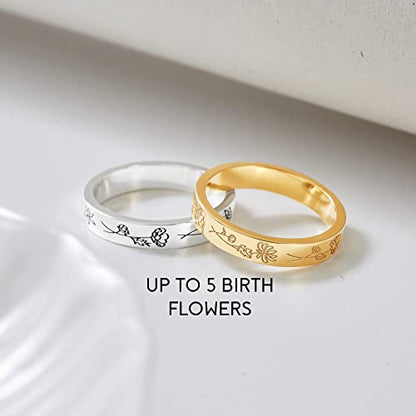 Personalized Birth Flower Ring – Forever Together in Bloom