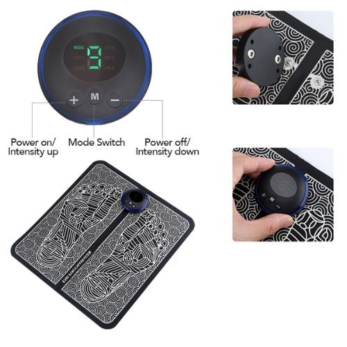 EMS Electric Foot Massager Mat – Portable USB Rechargeable Foot Stimulator Pad with Multiple Modes for Pain Relief