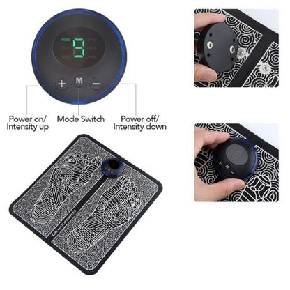 EMS Electric Foot Massager Mat – Portable USB Rechargeable Foot Stimulator Pad with Multiple Modes for Pain Relief