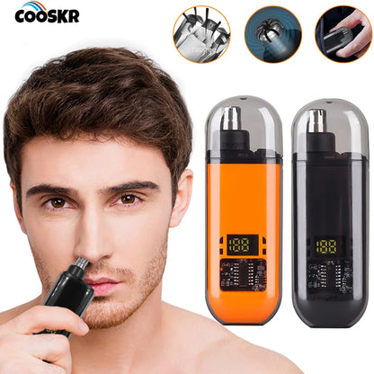Mini USB Rechargeable Nose & Ear Hair Trimmer with LED Display – Painless & Waterproof