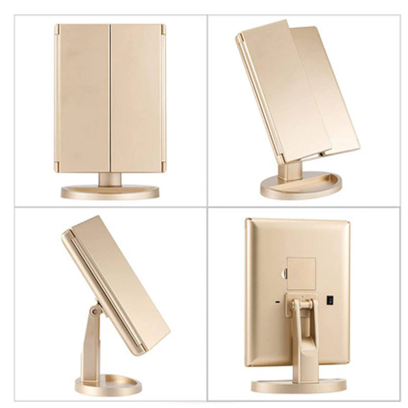 3-Panel LED Makeup Mirror with 2X/3X Magnification | Touch-Control 3-Color Light Vanity Mirror | Foldable & Rechargeable
