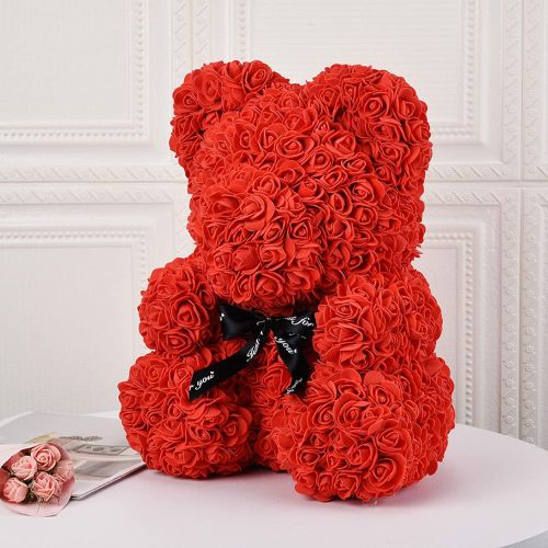 40 cm Rose Bear Teddy – Handmade Artificial Rose Flower Bear with Gift Box, Perfect Romantic Gift for Her