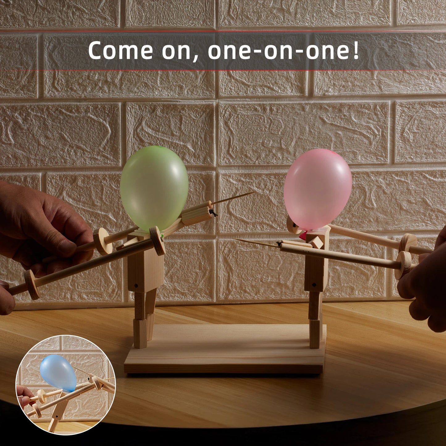 Balloon Fencing Game Wooden Fighters 200 Balloons | 2-Player Handmade Battle Toy for Parties & Kids