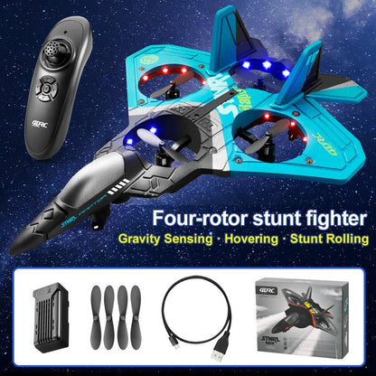 RC Fighter Jet Drone with 360° Flips | Ready-to-Fly Stunt Plane for Kids & Beginners | LED Lights & Crash-Resistant