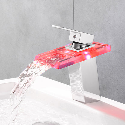 LED Waterfall Bathroom Faucet – Colour-Changing Temperature Indicator (Self-Powered, No Batteries)