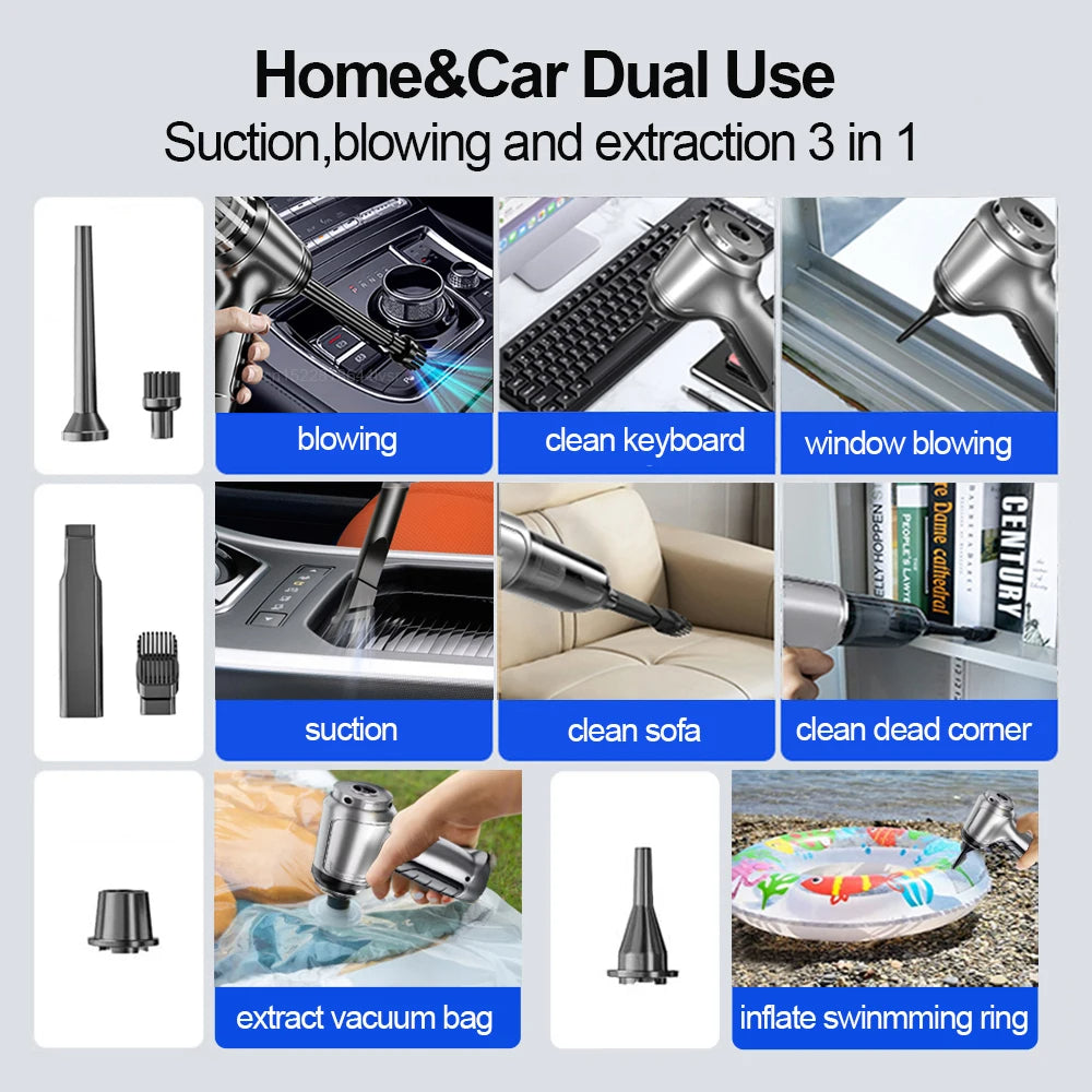 Portable Cordless Car Vacuum Cleaner & Blower – 95,000Pa Powerful 2-in-1 Handheld Vacuum