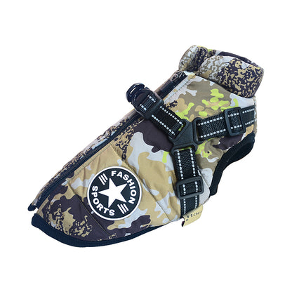 Waterproof Dog Harness Jacket – Winter Warm Fleece Lined Pet Coat with Built-In Harness for Small to Large Dogs