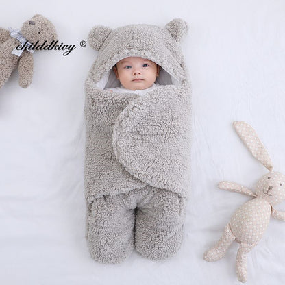Newborn Teddy Bear Swaddle Wrap with Ears 0-9 Months | Ultra-Soft Fleece Baby Sleeping Bag Blanket