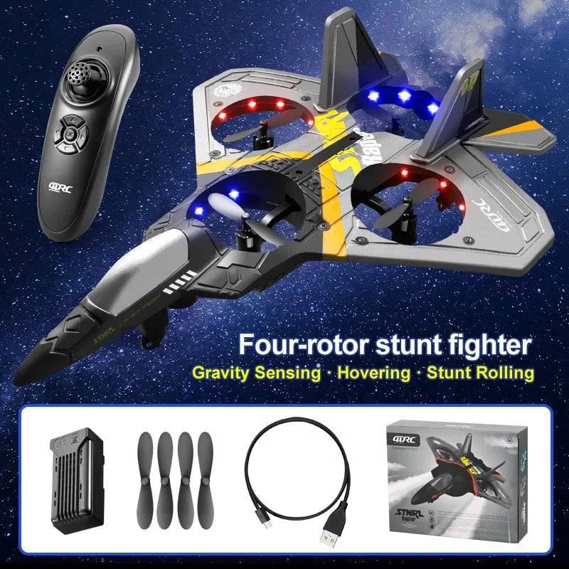 RC Fighter Jet Drone with 360° Flips | Ready-to-Fly Stunt Plane for Kids & Beginners | LED Lights & Crash-Resistant
