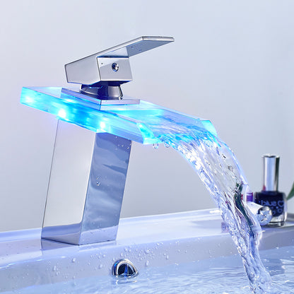 LED Waterfall Bathroom Faucet – Colour-Changing Temperature Indicator (Self-Powered, No Batteries)