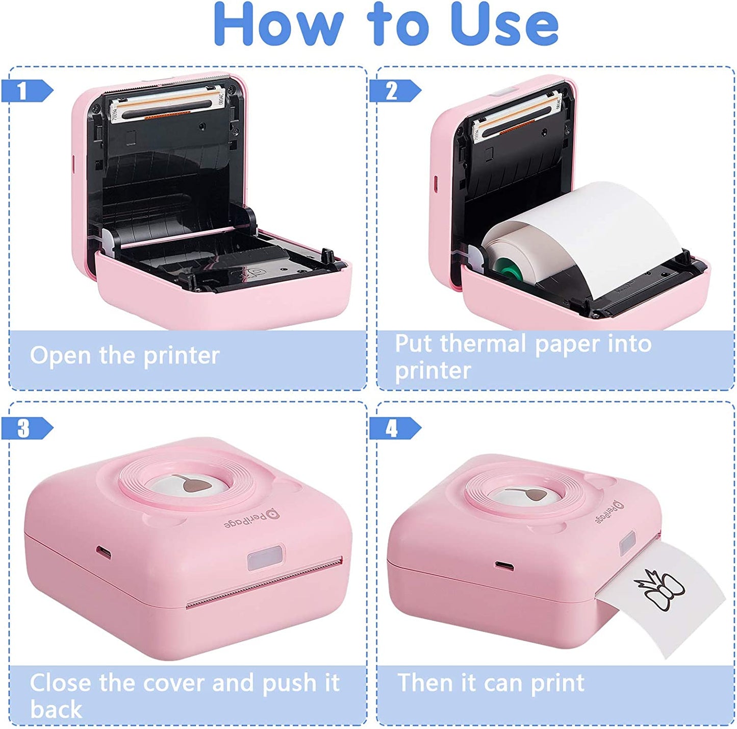 PeriPage Mini Pocket Printer Bear Edition | Inkless Bluetooth Thermal Photo Printer for iPhone & Android