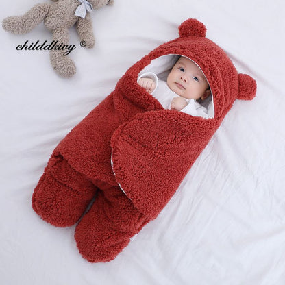 Newborn Teddy Bear Swaddle Wrap with Ears 0-9 Months | Ultra-Soft Fleece Baby Sleeping Bag Blanket