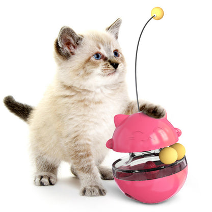 Interactive Cat Treat Ball Tumbler with Feather Wand | Slow Feeder IQ Toy for Cats & Kittens