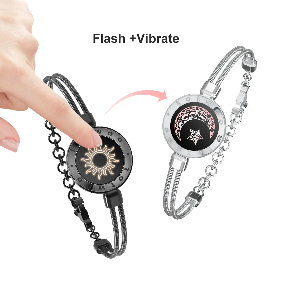 Totwoo Sun & Moon Long Distance Touch Bracelets – Smart Vibration Love Bracelets for Couples with App, Lights & Messages