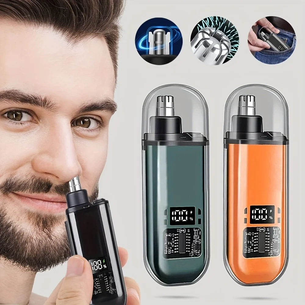 Mini USB Rechargeable Nose & Ear Hair Trimmer with LED Display – Painless & Waterproof