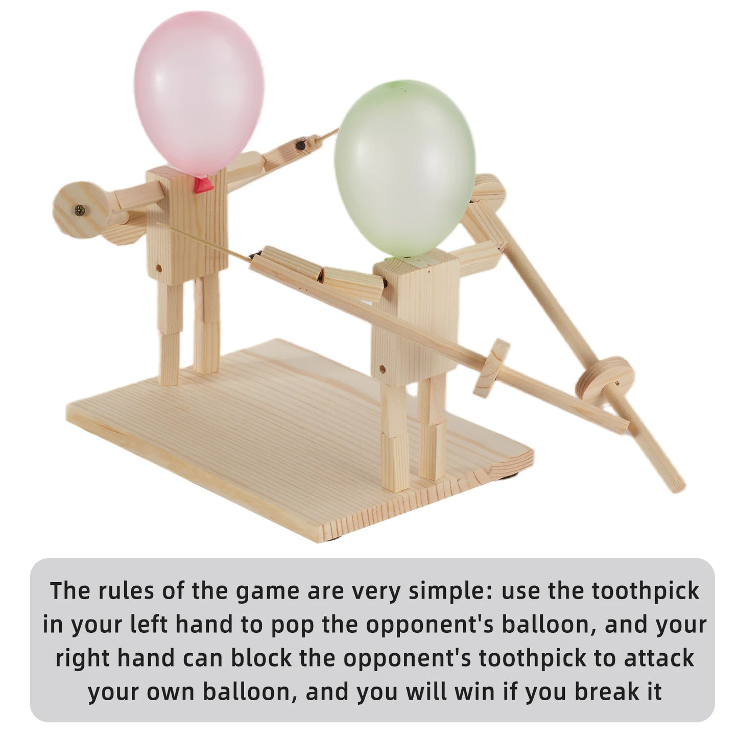Balloon Fencing Game Wooden Fighters 200 Balloons | 2-Player Handmade Battle Toy for Parties & Kids