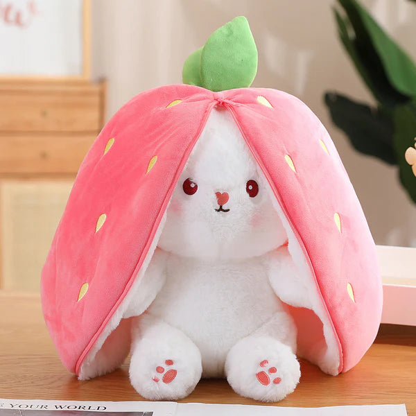 Reversible Bunny Plush Strawberry & Carrot – Double-Sided Flip Toy for Kids & Gifts