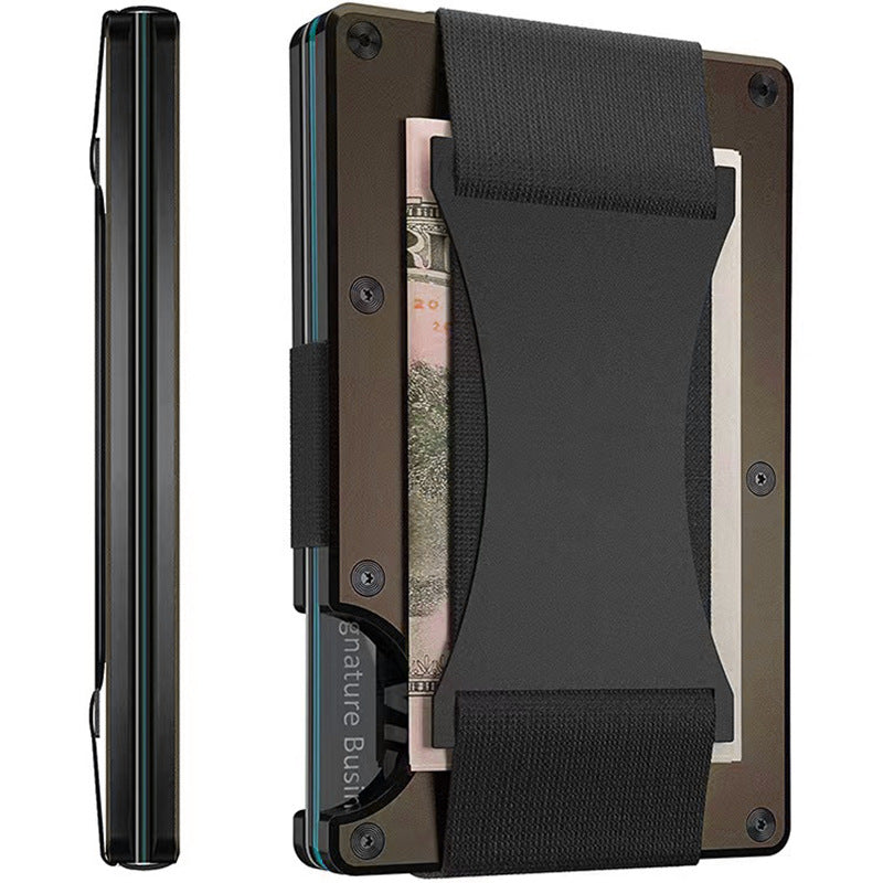 Slim RFID-Blocking Metal Card Holder Wallet with Elastic Cash Strap – Holds 15 Cards
