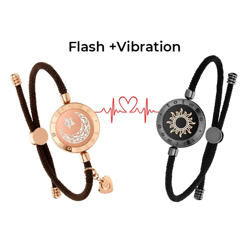 Totwoo Sun & Moon Long Distance Touch Bracelets – Smart Vibration Love Bracelets for Couples with App, Lights & Messages