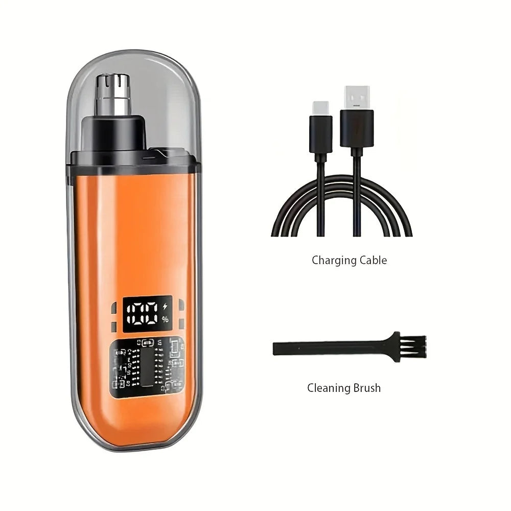 Mini USB Rechargeable Nose & Ear Hair Trimmer with LED Display – Painless & Waterproof