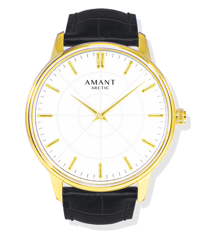 AMANT Arctic Luxury Watch – Ultra-Thin 6mm Gold-Tone Sapphire Glass Dress Watch with Leather Strap