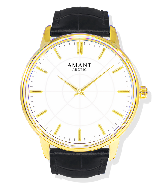AMANT Arctic Luxury Watch – Ultra-Thin 6mm Gold-Tone Sapphire Glass Dress Watch with Leather Strap