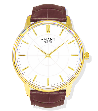AMANT Arctic Luxury Watch – Ultra-Thin 6mm Gold-Tone Sapphire Glass Dress Watch with Leather Strap