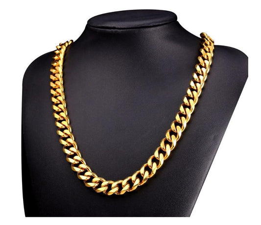 14K Yellow Gold Plated Solid Brass Cuban Link Chain Set (3 Pieces) – Korean Made Classic Necklace