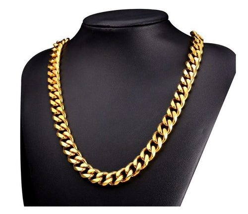 14K Yellow Gold Plated Solid Brass Cuban Link Chain Set (3 Pieces) – Korean Made Classic Necklace