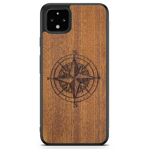 Compass Engraved Mahogany Wood iPhone Case – Luxury MagSafe Compatible Slim Protective Phone Cover
