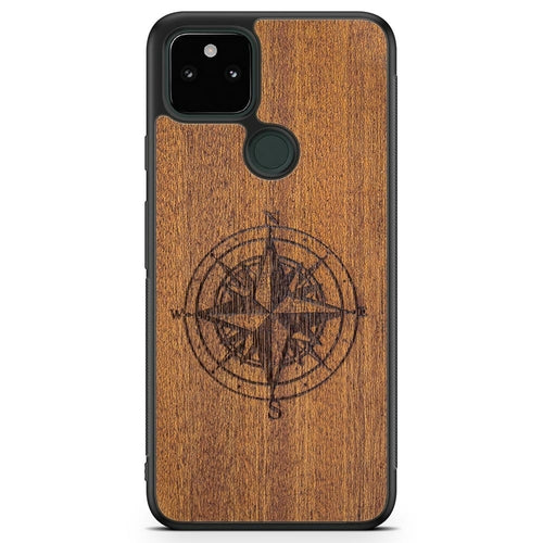 Compass Engraved Mahogany Wood iPhone Case – Luxury MagSafe Compatible Slim Protective Phone Cover