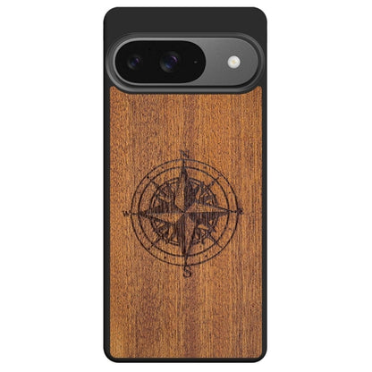 Compass Engraved Mahogany Wood iPhone Case – Luxury MagSafe Compatible Slim Protective Phone Cover