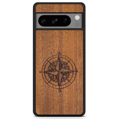 Compass Engraved Mahogany Wood iPhone Case – Luxury MagSafe Compatible Slim Protective Phone Cover
