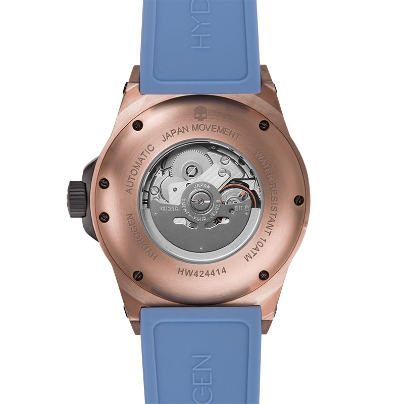 Vento Rose Gold Light Blue Automatic GMT Watch – Swiss Design Rose Gold Plated Diver-Style Watch with Japanese Movement