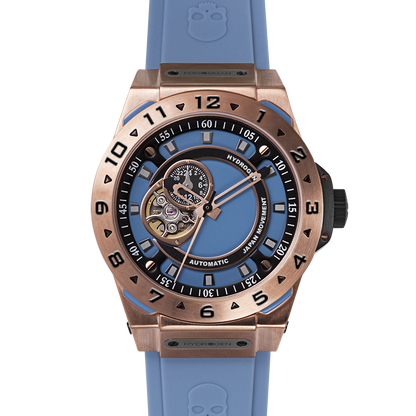 Vento Rose Gold Light Blue Automatic GMT Watch – Swiss Design Rose Gold Plated Diver-Style Watch with Japanese Movement