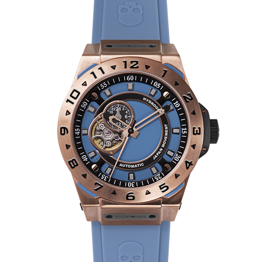 Vento Rose Gold Light Blue Automatic GMT Watch – Swiss Design Rose Gold Plated Diver-Style Watch with Japanese Movement