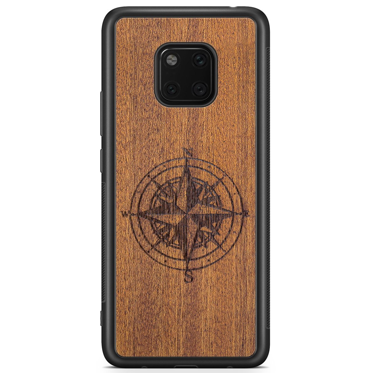 Compass Engraved Mahogany Wood iPhone Case – Luxury MagSafe Compatible Slim Protective Phone Cover