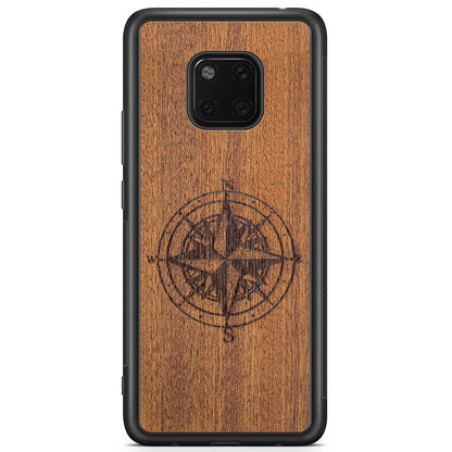 Compass Engraved Mahogany Wood iPhone Case – Luxury MagSafe Compatible Slim Protective Phone Cover