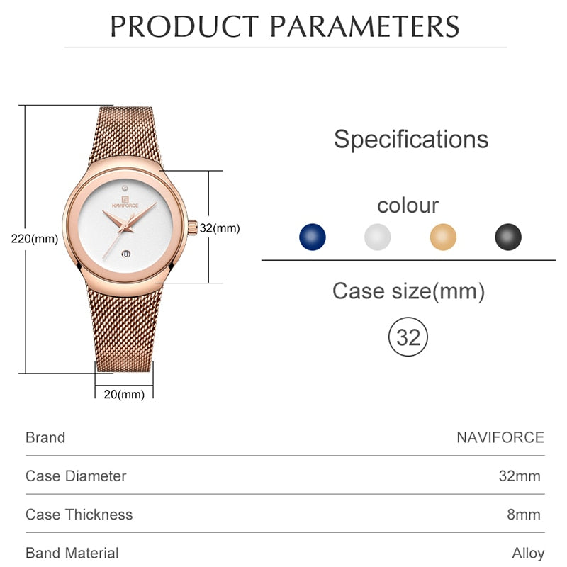 Women’s Rose Gold Minimalist Watch – Ultra Slim Quartz Dress Watch with Date – Luxury Gift for Her